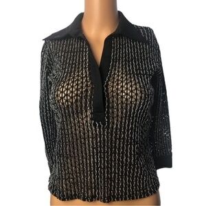 Alberto Makali black and white stretchy collared shirt